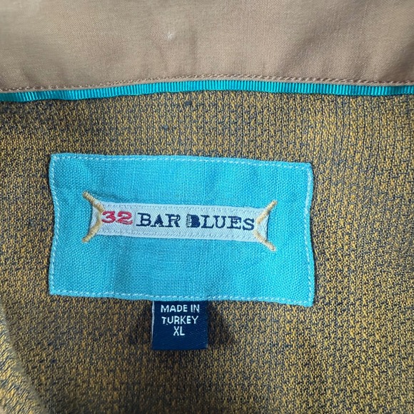 32 Bar Blues Men's XL Linen Cotton Blend Long Sleeve Button Down Shirt Gold - Picture 6 of 8